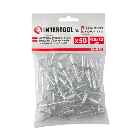 Заклепка алюмінієва 4.8 * 12.0 мм, уп. 50 шт. INTERTOOL RT-4812