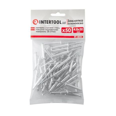 Заклепка алюминиевая 4.8*30мм, упаковка 50шт INTERTOOL RT-4830