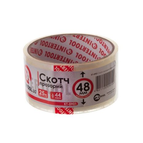 Скотч прозорий 25 м, 48 мм, 44 мкм INTERTOOL KT-0901