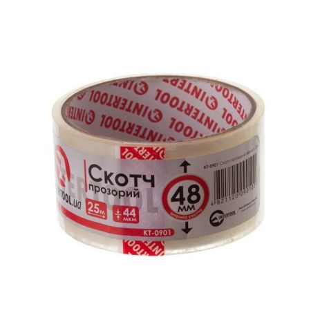 Скотч прозорий, 25 м × 48 мм, 44 мкм INTERTOOL KT-0901