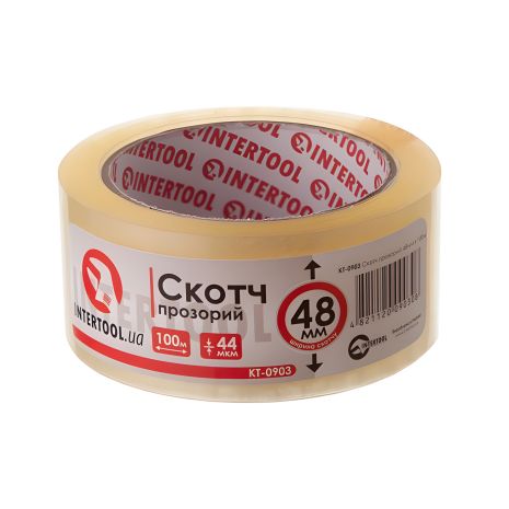 Скотч прозорий, 100 метрів × 48 мм, 44 мкм INTERTOOL KT-0903