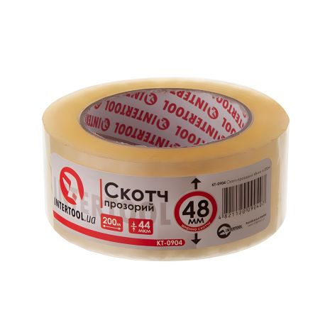 Скотч прозорий, 200 м × 48 мм, 44 мкм INTERTOOL KT-0904 - Надійне склеювання