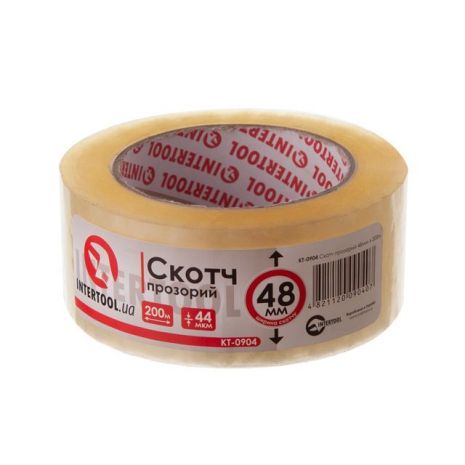 Скотч прозрачный 48мм*200м*44мкм INTERTOOL KT-0904