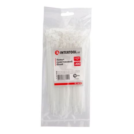 Хомут пластиковый, 3,6×150 мм, 100 шт/упак, белый INTERTOOL TC-3615