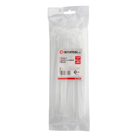 Хомут пластиковый, 3,6×200 мм, 100 шт/упак, белый INTERTOOL TC-3620