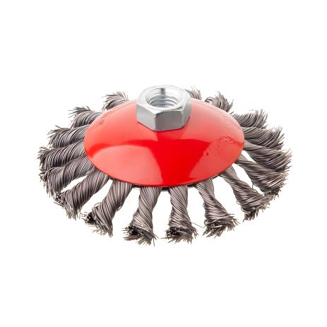 Конусная щетка 115 мм, М14, пучки витой проволоки, для УШМ, 12500 об/мин INTERTOOL BT-4115