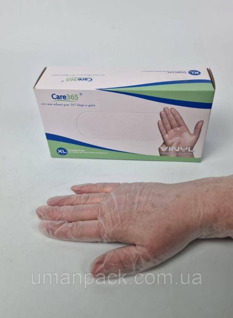 Рукавички Вініл ХL (100шт) білі CARE 365 (1 пачка)