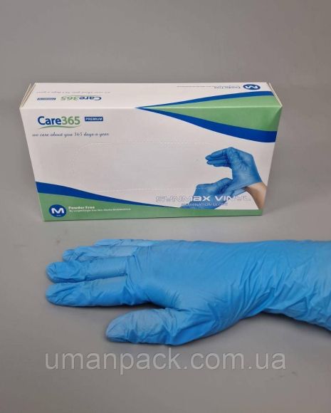 Перчатки Винил M (100шт) голубой "CARE 365" (1 пачка)