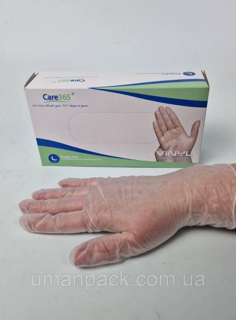Рукавички Вініл L (100шт) білі CARE 365 (1 пачка)
