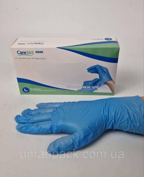 Перчатки Винил L (100шт) голубой "CARE 365" (1 пачка)