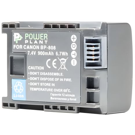 Акумулятор PowerPlant Canon BP-808 Chip 900mAh, 7.4V, 6.7Wh Акумулятор PowerPlant Canon BP-808 Chip 900mAh, 7.4V, 6.7Wh