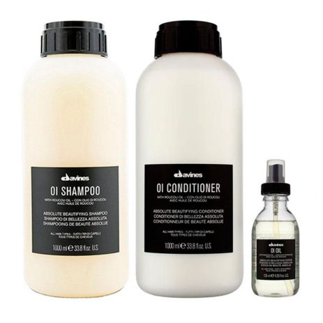 Набор Davines OI TRIO шампунь+кондиционер+масло для абсoлютной красоты и смягчения волос, 1000/1000/135 мл (заводские)