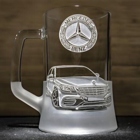 Пивной бокал с гравировкой фото автомобиля Merсedes S-class - подарок для водителя автолюбителя