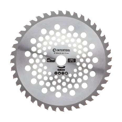 Ніж для мотокоси/тримера з твердосплавними напайками ø255x25.4x1.2 мм 40T, хвилеподібний, HRC 82-86 INTERTOOL DT-2352 Ніж для мотокоси/тримера з твердосплавними напайками ø255x25.4x1.2 мм 40T, хвилеподібний, HRC 82-86 INTERTOOL DT-2352