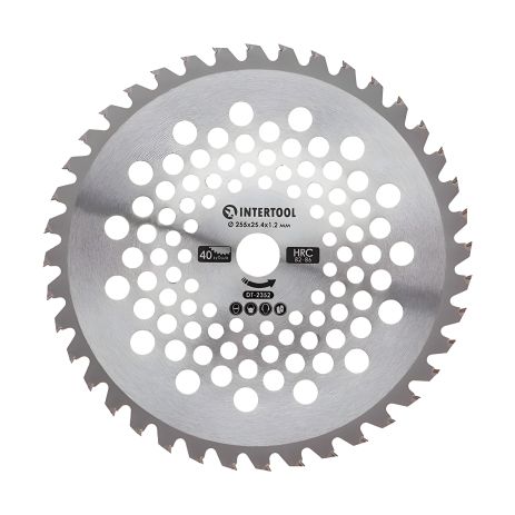 Ніж для мотокоси/тримера з твердосплавними напайками ø255x25.4x1.2 мм 40T, хвилеподібний, HRC 82-86 INTERTOOL DT-2352 Ніж для мотокоси/тримера з твердосплавними напайками ø255x25.4x1.2 мм 40T, хвилеподібний, HRC 82-86 INTERTOOL DT-2352