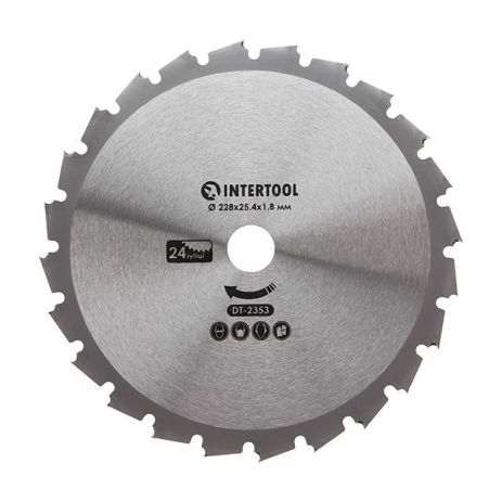 Нож для мотокосы/триммера с твердосплавными напайками ø228x25.4x1.8 мм 24T INTERTOOL DT-2353