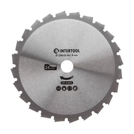 Нож для мотокосы/триммера с твердосплавными напайками ø228x25.4x1.8 мм 24T INTERTOOL DT-2353