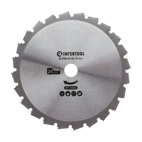 Нож для мотокосы/триммера с твердосплавными напайками ø228x25.4x1.8 мм 24T INTERTOOL DT-2353