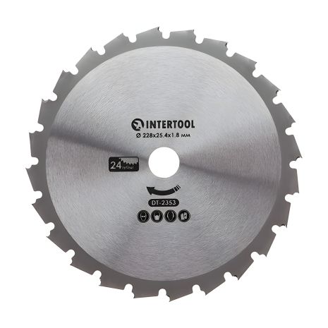 Нож для мотокосы/триммера с твердосплавными напайками ø228x25.4x1.8 мм 24T INTERTOOL DT-2353