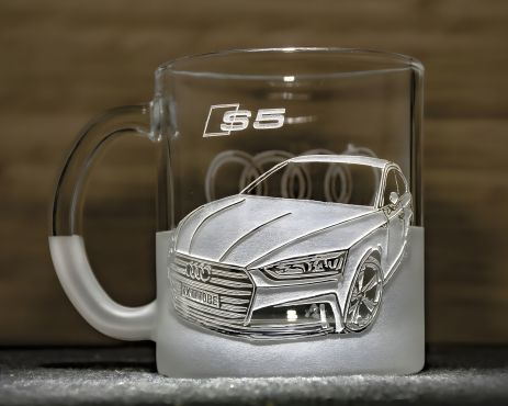 Tea and Coffee Cup with Audi S5 Car Photo and Logo Engraving