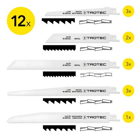 Пиляльних полотен набір для пили шабельної Trotec 12 pieces Wood/Metal Set (6215001210)