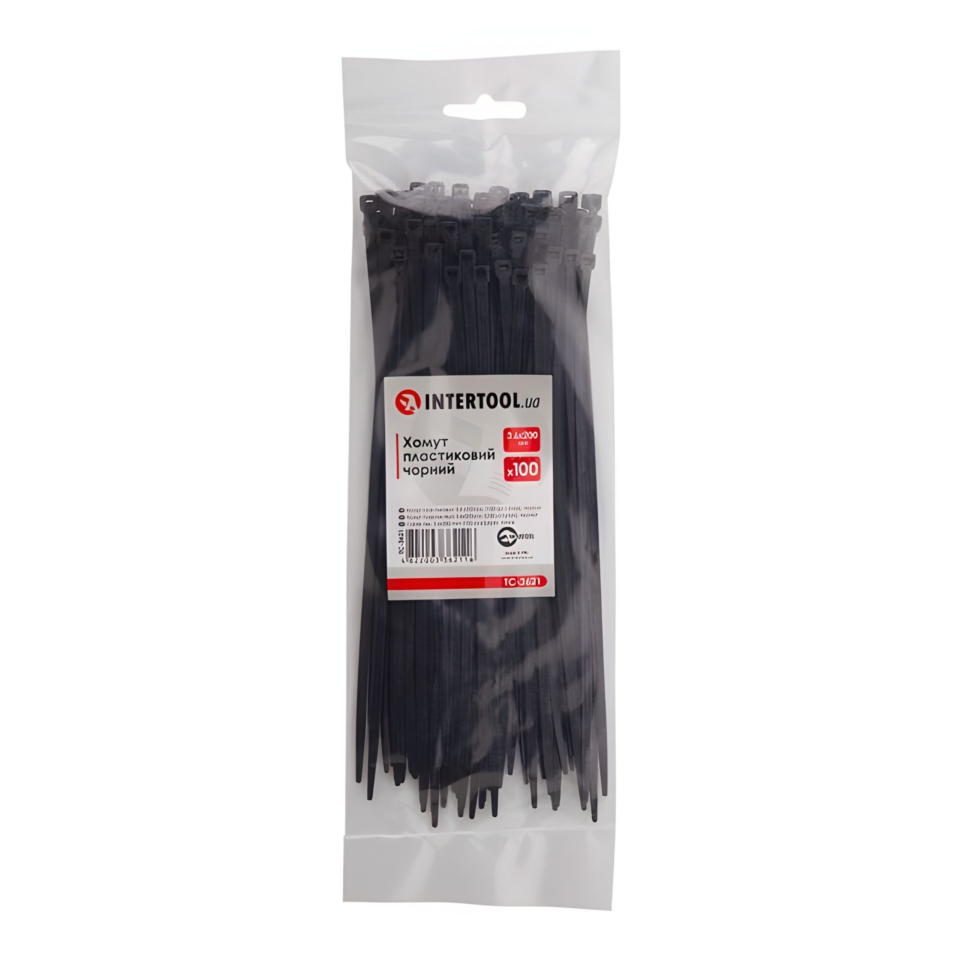 Пластикові хомути, 3,6×200 мм, 100 шт/упак, чорний INTERTOOL TC-3621 Пластикові хомути, 3,6×200 мм, 100 шт/упак, чорний INTERTOOL TC-3621