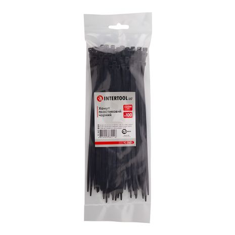 Пластиковый хомут, 3,6×200 мм, 100 шт/упак, черный INTERTOOL TC-3621