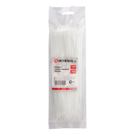 Хомут пластиковый, 2,5×200 мм, 100 шт/упак, белый INTERTOOL TC-2520