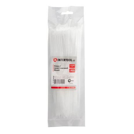 Пластиковый хомут, 2,5×200 мм, 100 шт/упак, белый INTERTOOL TC-2520