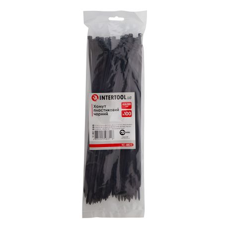 Пластиковый хомут, 4,8×300 мм, 100 шт/упак, черный INTERTOOL TC-4831