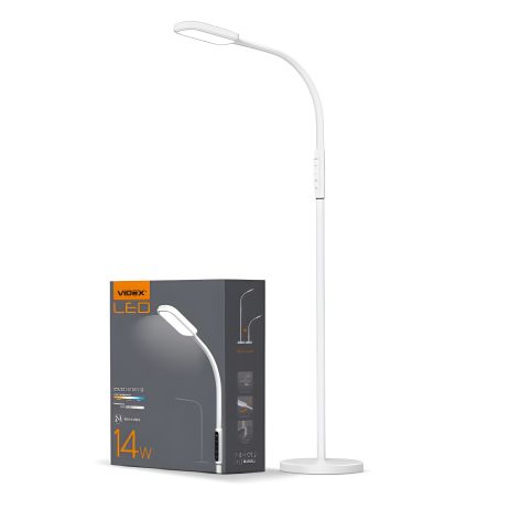 2 в 1 настільна лампа - світлодіодний торшер VIDEX VL-TF07W 14W 3000-5500K 220V з регулюванням яскравості, температури світла та автовідключенням, білий (24857)