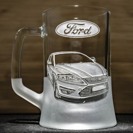 Пивной бокал с гравировкой фото автомобиля Ford Mondeo III Форд Мондео - подарок для водителя