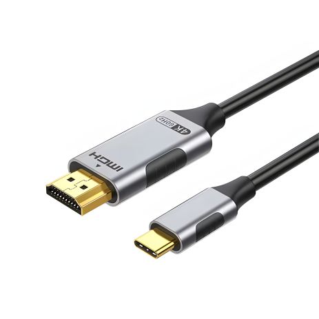 Кабель Type-C - HDMI, 4k@60Hz, 3m, PVC (ПВХ), метал, (адаптер/перехідник), black-grey TH0012-MPV3-460KG