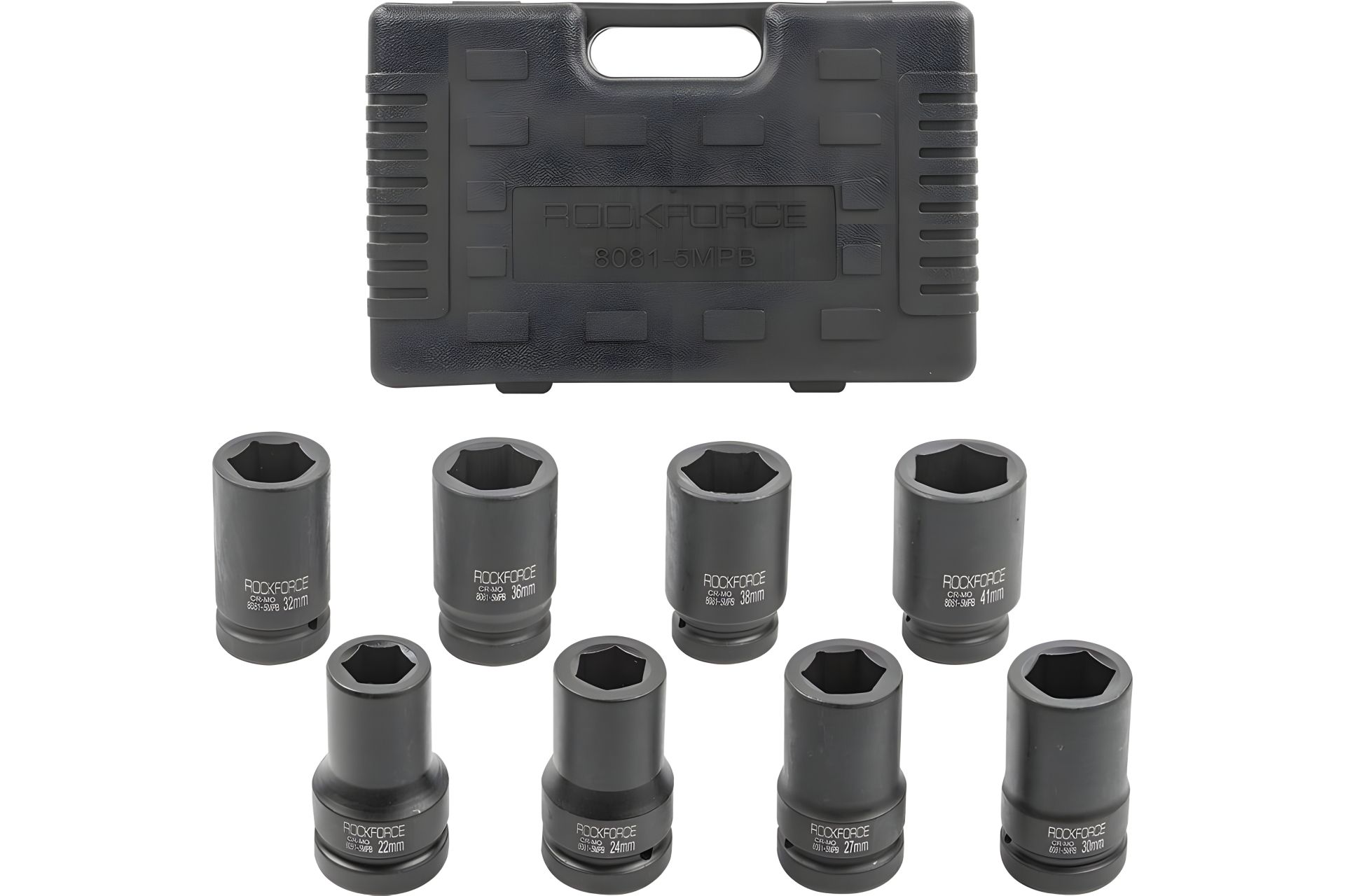 Набор ударных головок глубоких 8пр. 1"(6-гран) (22,24,27,30,32,36,38,41) в кейсе ROCKFORCE RF-8081-5MPB Набор ударных головок глубоких 8пр. 1"(6-гран) (22,24,27,30,32,36,38,41) в кейсе ROCKFORCE RF-8081-5MPB