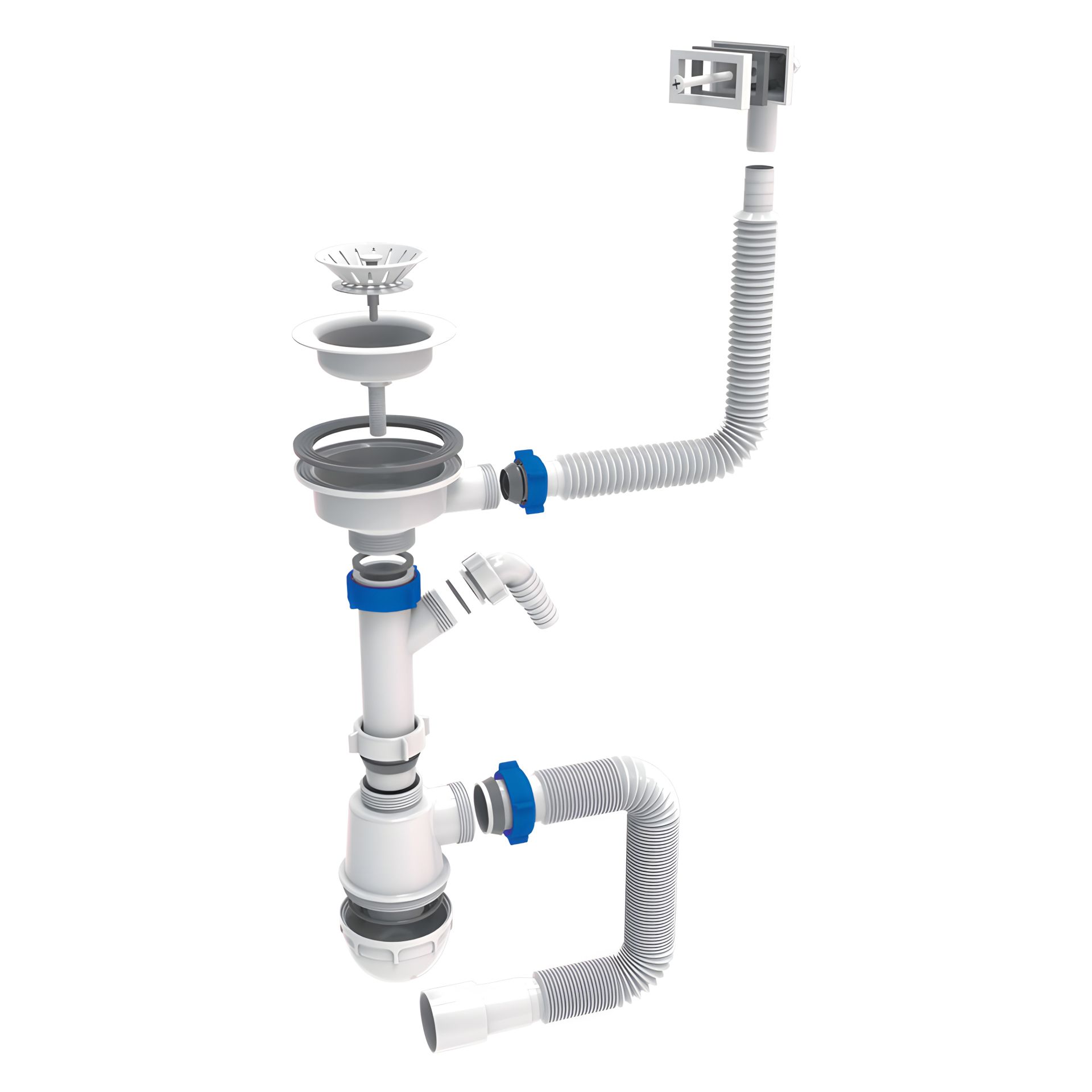 Сифон для раковины с квадратным переполнением 3 1/2" белый, тау 9842823 Сифон для раковины с квадратным переполнением 3 1/2" белый, тау 9842823