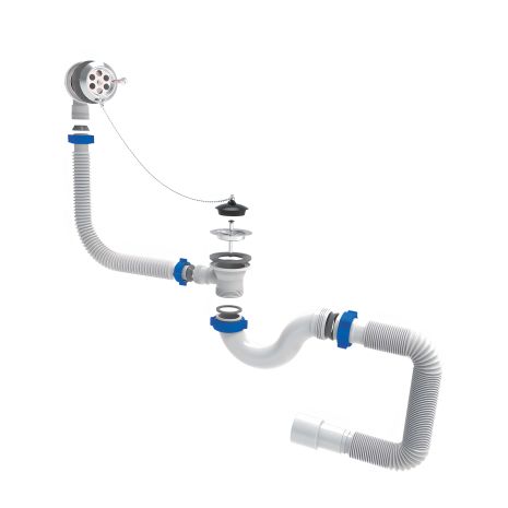 Прямоточний сифон з пробкою на ланцюжку і гнучким відведенням Ø40/50 мм для ванни TAU