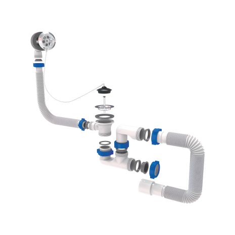 Трубчатый сифон для ванной с цепью и гибким выходом Ø40/50 мм тау