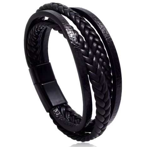 Браслет-плівка шкіряний на застібці чоловічий жіночий плетіння 1 шкіра чорний Браслет-плівка шкіряний на застібці чоловічий жіночий плетіння 1 шкіра чорний