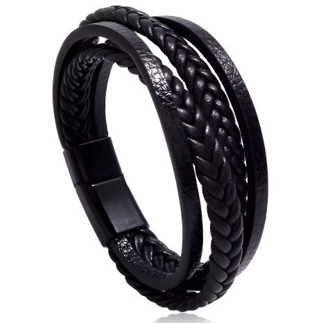 Браслет-плівка шкіряний на застібці чоловічий жіночий плетіння 1 шкіра чорний Браслет-плівка шкіряний на застібці чоловічий жіночий плетіння 1 шкіра чорний