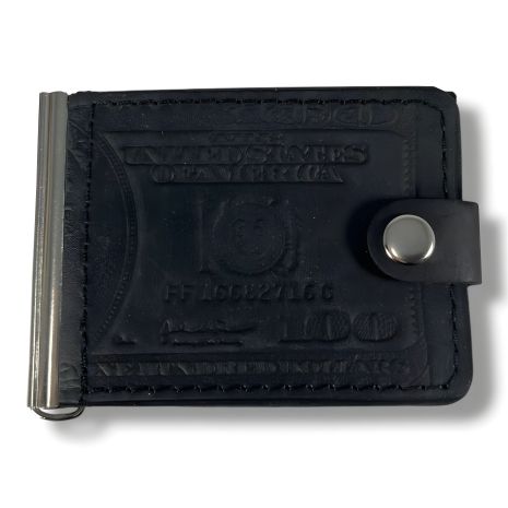 Затискач гаманець для купюр BagWay, ручна екошкіра, робота чорний з тисненням