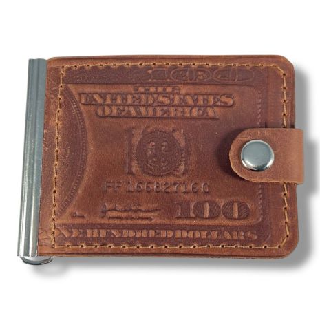 Гаманець-затискач для купюр BagWay, екошкіра, світло-коричневий з тисненням