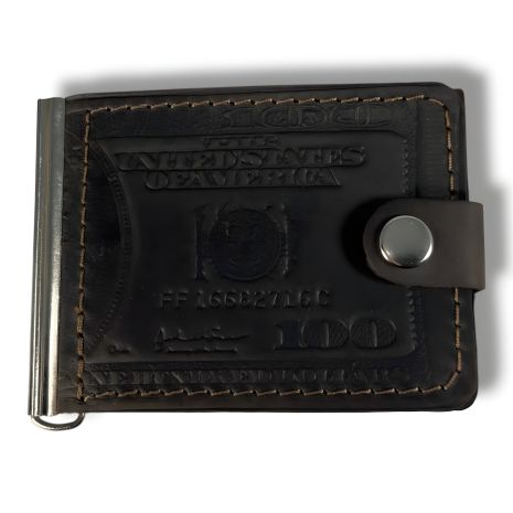 Элегантный кошелек зажим для купюр BagWay, экокожа, темно-коричневый с тиснением