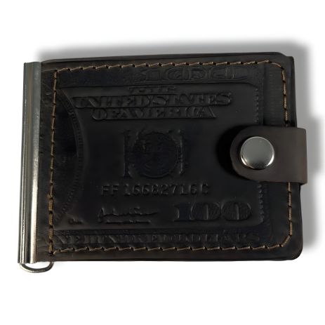 Затискач для купюр гаманець BagWay, екошкіра, темно-коричневий з тисненням