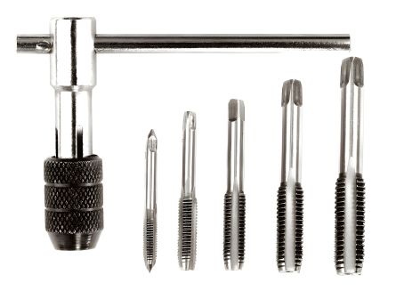 Мітчики для нарізування різьблення з Т-подібним тримачем набір 6 шт MASTERTOOL 15-1406 (M4/M5/M6/M8/M10) Мітчики для нарізування різьблення з Т-подібним тримачем набір 6 шт MASTERTOOL 15-1406 (M4/M5/M6/M8/M10)