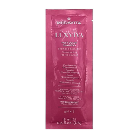 Шампунь Medavita Luxviva Post Color Acifying Shampoo для фарбованого волосся (кислий p.H 4,5), 15 мл Шампунь Medavita Luxviva Post Color Acifying Shampoo для фарбованого волосся (кислий p.H 4,5), 15 мл
