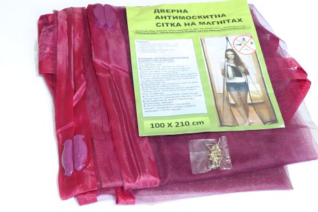 Москітна сітка з магнітами на двері 100*210 см 3863/bordo