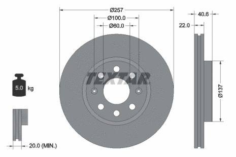 Диск гальмівний GERMAN E-CARS, OPEL CORSA, FIAT PUNTO, TEXTAR (92145703)