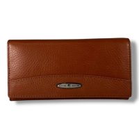 Женский кожаный кошелек с узором, коричневый (17×9 см)