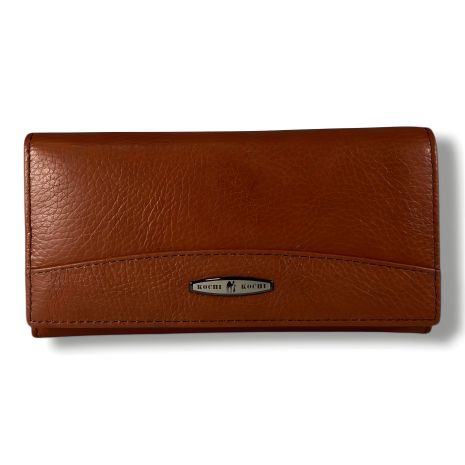 Женский кожаный кошелек с узором, коричневый (17×9 см)