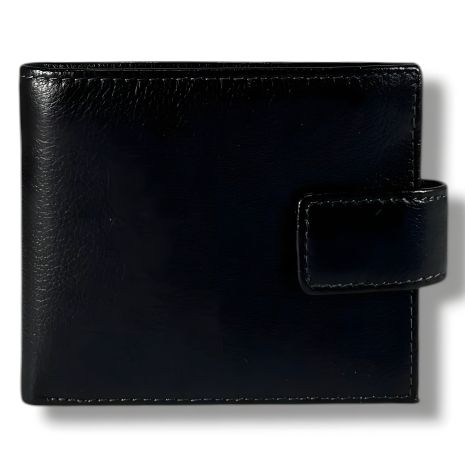 Чорний чоловічий гаманець з натуральної шкіри на магнітній застібці (12×10 см)